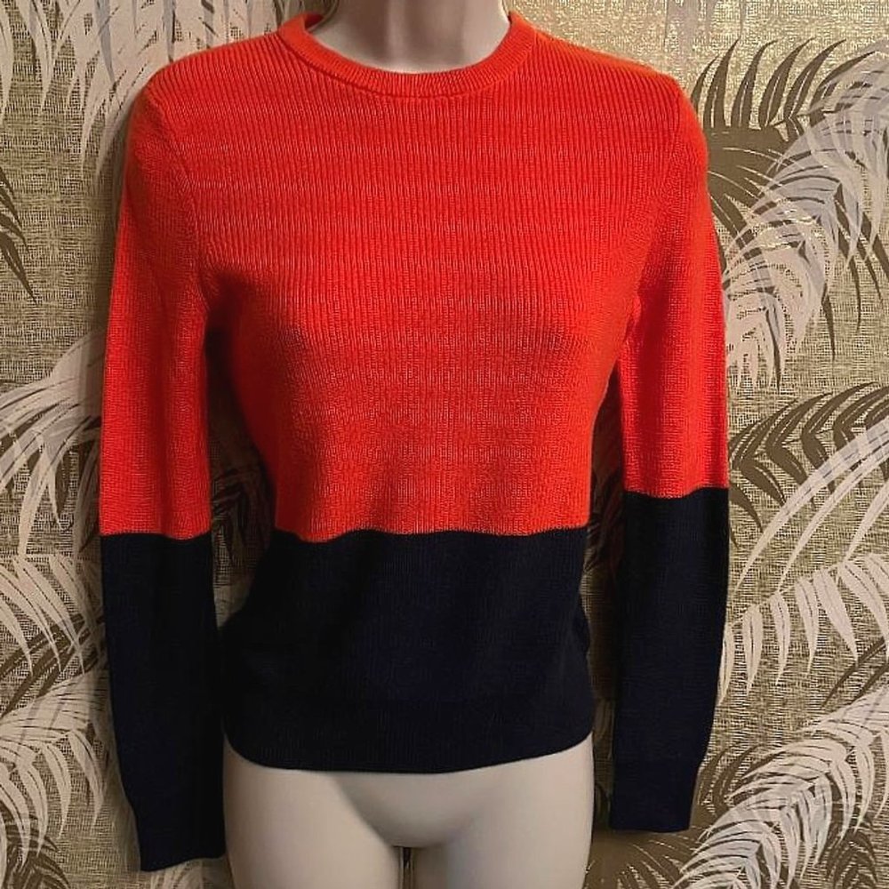 Ralph Lauren Sport Orange and Dark Navy Blue Cotton Sweater ~ Size Petite ~ XS